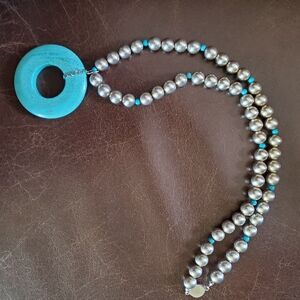 Elegant Silver and Genuine Turquoise Beaded Necklace